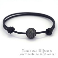 Leather Bracelet and 1 Engraved Tahitian Pearl 11.1 mm