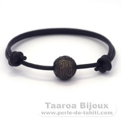 Leather Bracelet and 1 Engraved Tahitian Pearl 12 mm