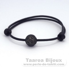 Leather Bracelet and 1 Engraved Tahitian Pearl 11.5 mm