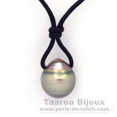Waxed Cotton Necklace and 1 Tahitian Pearl Ringed C 13.6 mm