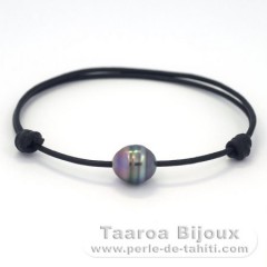 Leather Bracelet and 1 Tahitian Pearl Ringed C 10 mm