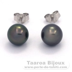 Rhodiated Sterling Silver Earrings and 2 Tahitian Pearls Near-Round B/C 8 mm