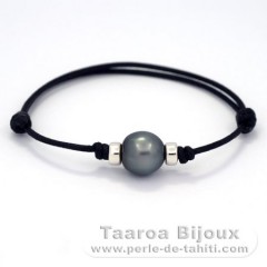 Waxed Cotton Bracelet and 1 Tahitian Pearl Semi-Baroque C 11.5 mm