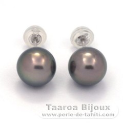 18K Solid White Gold Earrings and 2 Tahitian Pearls Round 1 B & 1 C 8.6 mm