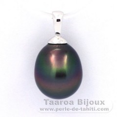 18K Solid White Gold Pendant and 1 Tahitian Pearl Semi-Baroque B 10 mm