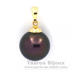 18K solid Gold Pendant and 1 Tahitian Pearl Round B 11.5 mm