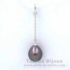Rhodiated Sterling Silver Pendant and 1 Tahitian Pearl Semi-Baroque A 9.1 mm