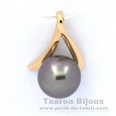 18K solid Gold Pendant and 1 Tahitian Pearl Round B 8.3 mm