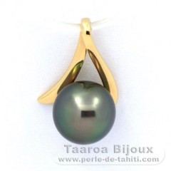 18K solid Gold Pendant and 1 Tahitian Pearl Round A 8.4 mm