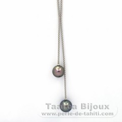 Rhodiated Sterling Silver Necklace and 2 Tahitian Pearls Round B/C 11 and 11.4 mm