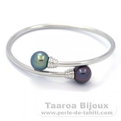 Rhodiated Sterling Silver Bracelet and 2 Tahitian Pearls Round C+ 10.8 mm