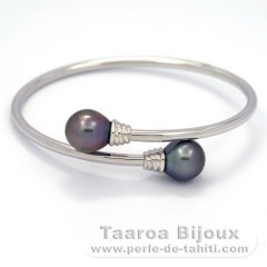Rhodiated Sterling Silver Bracelet and 2 Tahitian Pearls Semi-Baroque C 10.7 and 10.8 mm