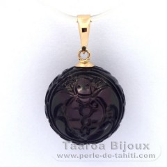 18K solid Gold Pendant and 1 Engraved Tahitian Pearl 13 mm