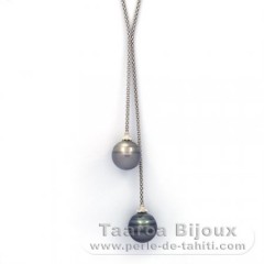 Rhodiated Sterling Silver Necklace and 2 Tahitian Pearls Ringed C 13 and 13.1 mm