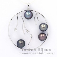 Rhodiated Sterling Silver Pendant and 4 Tahitian Pearls Round C 8.2 to 8.3 mm