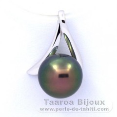 18K Solid White Gold Pendant and 1 Tahitian Pearl Round B+ 8.6 mm