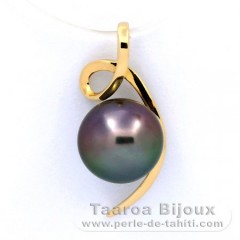 18K solid Gold Pendant and 1 Tahitian Pearl Near-Round A 9.4 mm