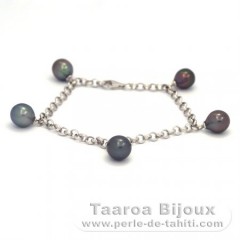 Rhodiated Sterling Silver Bracelet and 5 Tahitian Pearls Semi-Baroque A/B  8 to 8.5 mm