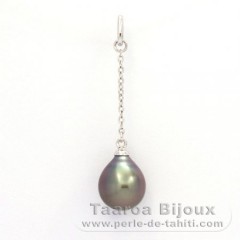 Rhodiated Sterling Silver Pendant and 1 Tahitian Pearl Semi-Baroque A 8.9 mm