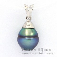 Rhodiated Sterling Silver Pendant and 1 Tahitian Pearl Ringed B+ 9.4 mm