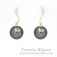 Rhodiated Sterling Silver Earrings and 2 Tahitian Pearls Round C 11 and 11.2 mm
