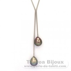 Rhodiated Sterling Silver Necklace and 2 Tahitian Pearls Semi-Baroque C 12.4 mm
