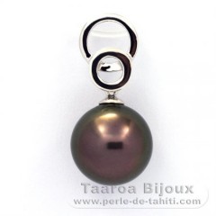 Rhodiated Sterling Silver Pendant and 1 Tahitian Pearl Round C 11.7 mm