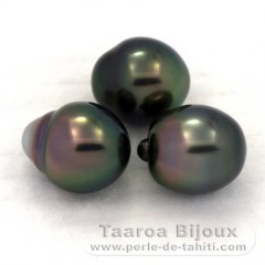 Lot of 3 Tahitian Pearls Semi-Baroque B from 9 to 9.1 mm
