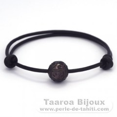 Leather Bracelet and 1 Tahitian Pearl Engraved  11.5 mm