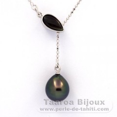 Rhodiated Sterling Silver Necklace and 1 Tahitian Pearl Semi-Baroque A 9.5 mm