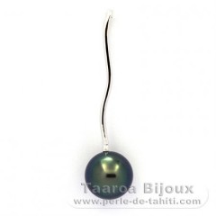 18K Solid White Gold Pendant and 1 Tahitian Pearl Round Top Gem 9.5 mm