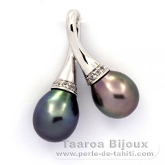 Rhodiated Sterling Silver Pendant and 2 Tahitian Pearls Semi-Baroque B 9.5 and 9.6 mm
