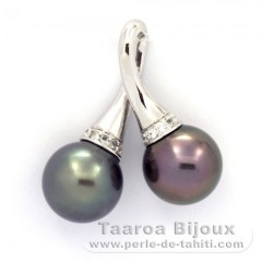 Rhodiated Sterling Silver Pendant and 2 Tahitian Pearls Near-Round C 10.5 mm