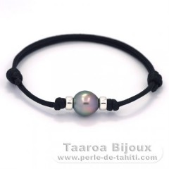 Waxed Cotton Bracelet and 1 Tahitian Pearl Semi-Baroque C 9.1 mm