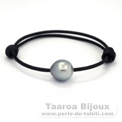 Leather Bracelet and 1 Tahitian Pearl Semi-Baroque C 12.7 mm