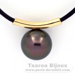 18K solid Gold Pendant and 1 Tahitian Pearl Round C 12.5 mm