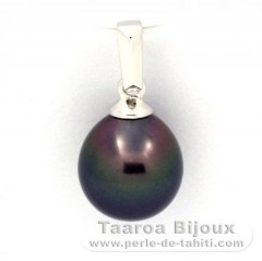 18K Solid White Gold Pendant and 1 Tahitian Pearl Semi-Baroque B 8.3 mm