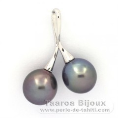 Rhodiated Sterling Silver Pendant and 2 Tahitian Pearls Semi-Baroque C 10.1 and 10.3 mm