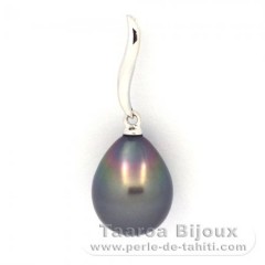 18K Solid White Gold Pendant and 1 Tahitian Pearl Semi-Baroque A 9.7 mm