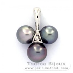 Rhodiated Sterling Silver Pendant and 3 Tahitian Pearls Near-Round C 9 to 9.6 mm