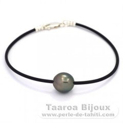 Rubber, Sterling Silver Bracelet and 1 Tahitian Pearl Semi-Baroque C 10.8 mm