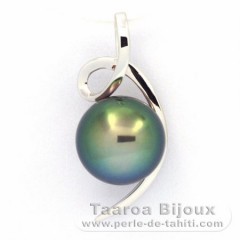 18K Solid White Gold Pendant and 1 Tahitian Pearl Near-Round B+ 9 mm