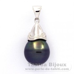 Rhodiated Sterling Silver Pendant and 1 Tahitian Pearl Ringed C 11.5 mm