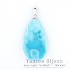 Rhodiated Sterling Silver Pendant and 1 Larimar - 28 x 16 x 8 mm - 6.1 gr