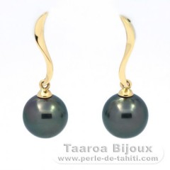18K solid Gold Earrings and 2 Tahitian Pearls Round B 8.6 mm