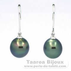 18K Solid White Gold Earrings and 2 Tahitian Pearls Semi-Baroque C+ 9.8 mm