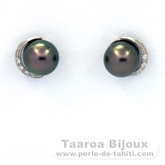 Rhodiated Sterling Silver Earrings and 2 Tahitian Pearls Near-Round C 8.5 mm