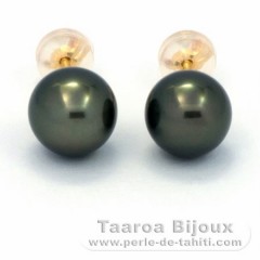 18K solid Gold Earrings and 2 Tahitian Pearls 1 Round 1 Near-Round B 8 mm