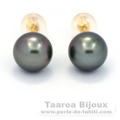 18K solid Gold Earrings and 2 Tahitian Pearls Round B 8 mm