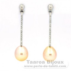 Rhodiated Sterling Silver Earrings and 2 Australian Pearls Semi-Baroque BC 9 mm